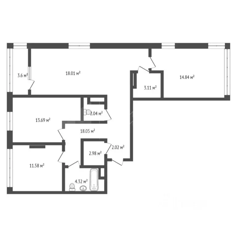 3-к кв. Тюменская область, Тюмень ул. 50 лет Октября, 57Бк1 (91.8 м) - Фото 2
