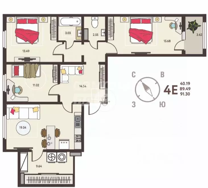 3-к кв. Липецкая область, Липецк ул. Механизаторов, 15А (91.3 м) - Фото 2