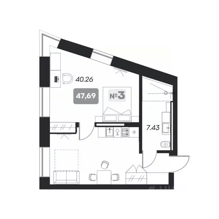 2-к кв. новосибирская область, новосибирск пл. карла маркса (47.69 м) - Фото 0