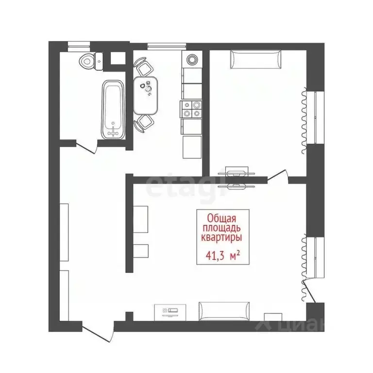 2-к кв. Томская область, Томск тракт Иркутский, 8 (41.3 м) - Фото 2