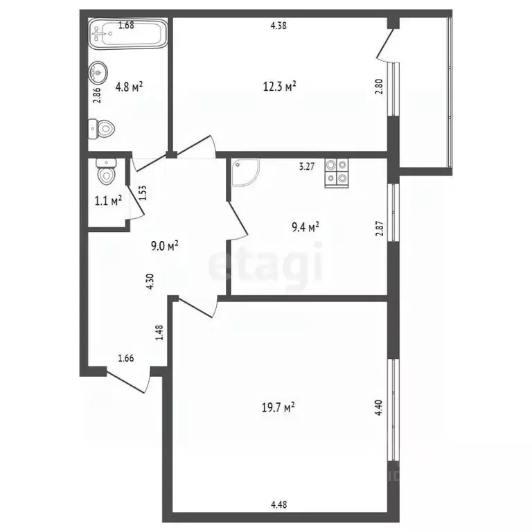 2-к кв. Ханты-Мансийский АО, Ханты-Мансийск Красноармейская ул., 2 ... - Фото 1