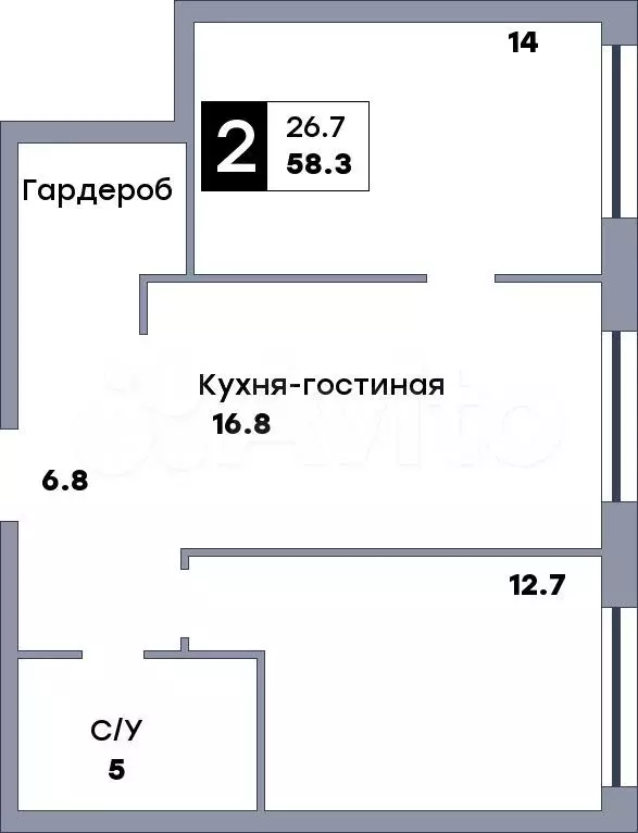 2-к. квартира, 58,3 м, 18/23 эт. - Фото 0