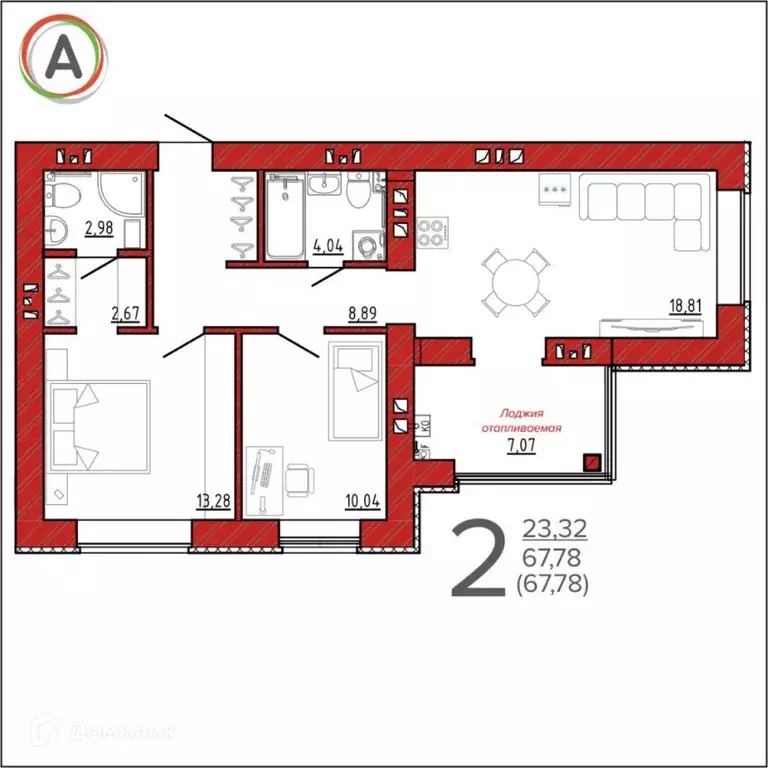Продаётся 2-к квартира, 67.78 м - Фото 1