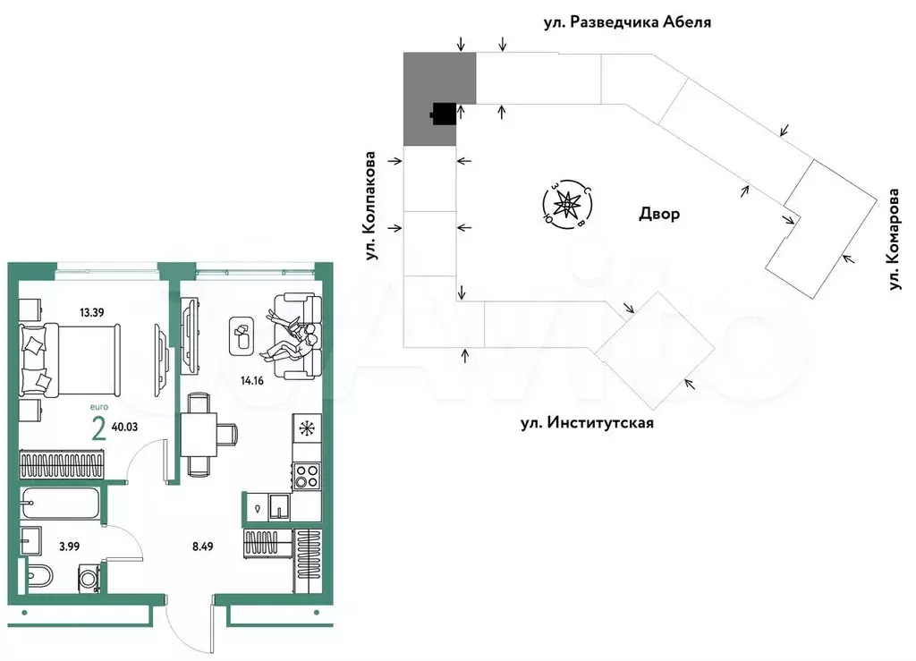 2-к. квартира, 40 м, 8/25 эт. - Фото 0