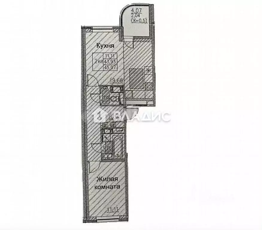 1-комнатная квартира: Бугры, улица Шекспира, 1к2 (46 м) - Фото 0
