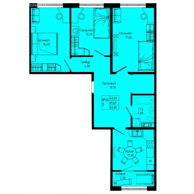 3-комнатная квартира: Коммунар, Железнодорожная улица, 41к1 (83.8 м) - Фото 1