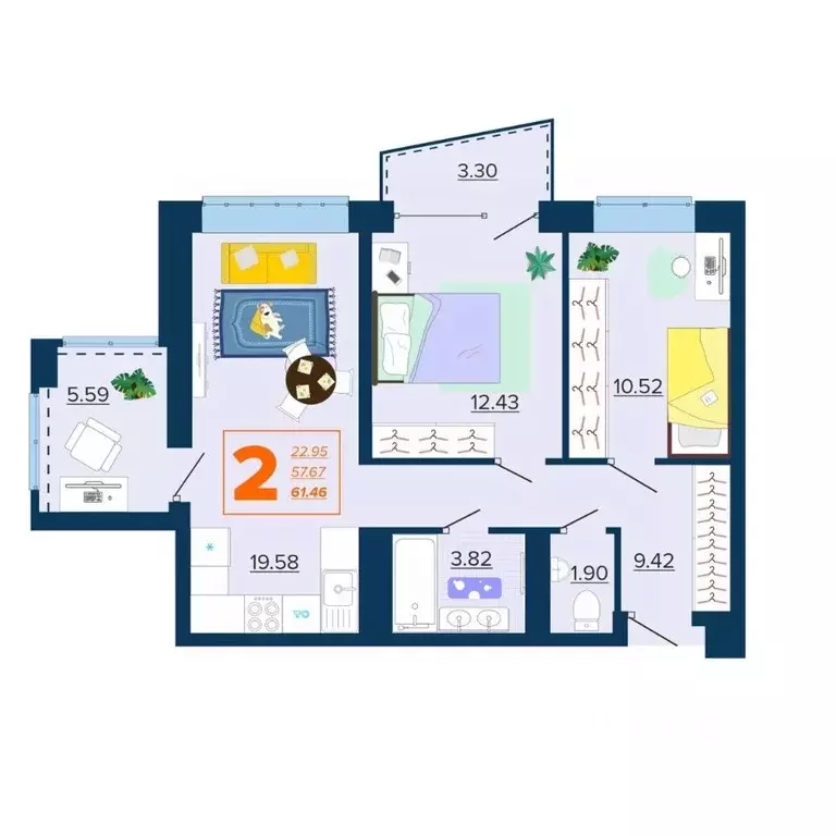 2-к кв. Брянская область, Брянск Московский мкр, Микрорайон Акватория ... - Фото 1