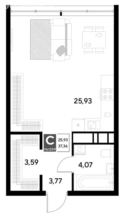 Квартира-студия: Омск, жилой район Снегири (37.36 м) - Фото 0