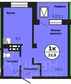 1-к кв. Красноярский край, Красноярск ул. Лесников, 51Б (32.9 м) - Фото 0