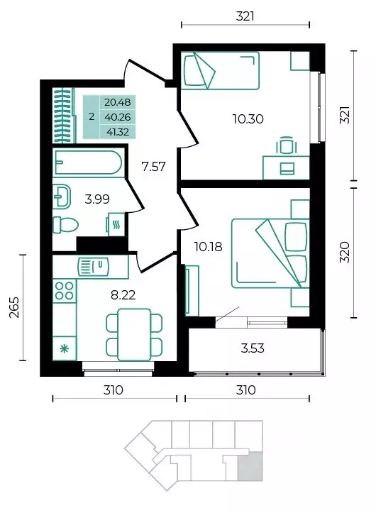2-к кв. Адыгея, Майкопский район, пос. Тульский ул. Заречная (41.32 м) - Фото 1