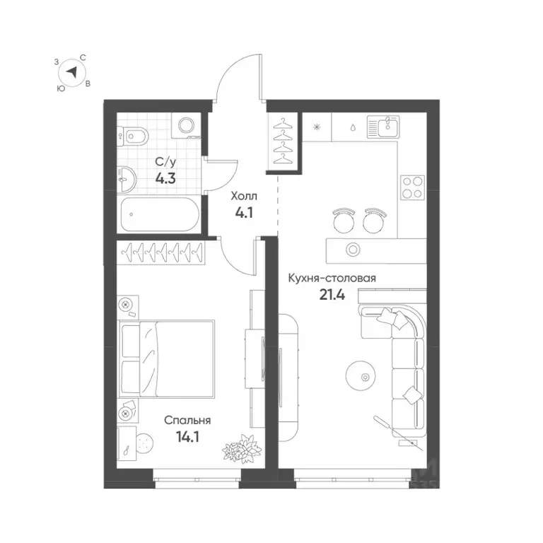1-к кв. Свердловская область, Екатеринбург Солнечный жилрайон,  (43.9 ... - Фото 1