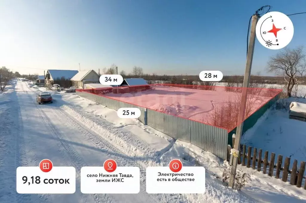 Участок в Тюменская область, с. Нижняя Тавда ул. Герцена, 28 (9.18 ... - Фото 1