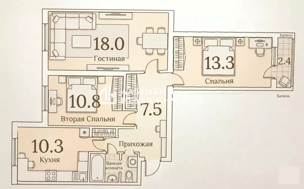 3-к кв. Санкт-Петербург Петергофское ш., 21К3 (64.1 м) - Фото 2