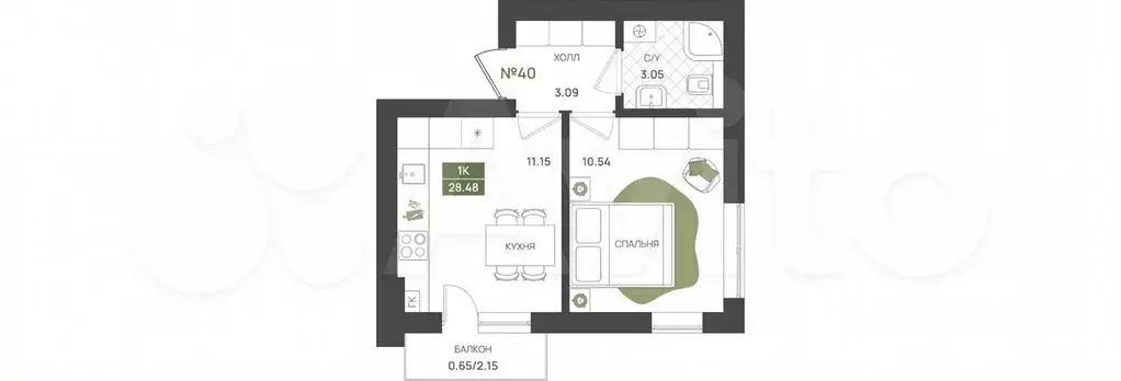 1-к. квартира, 28,5 м, 5/5 эт. - Фото 1