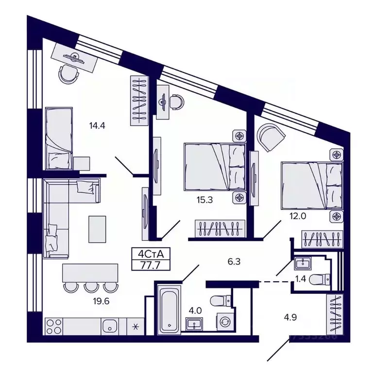 4-к кв. Хабаровский край, Хабаровск ул. Карла Маркса, 96/1 (77.74 м) - Фото 1