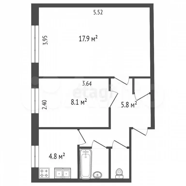 2-к. квартира, 41 м, 1/5 эт. - Фото 0