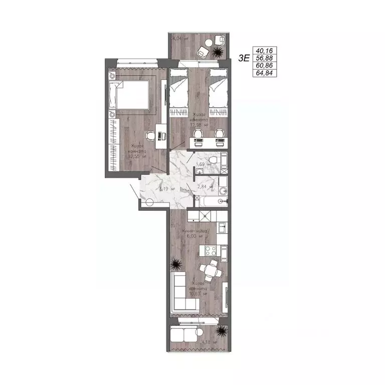 3-к кв. Хабаровский край, Хабаровск ул. Полины Осипенко, 35 (60.86 м) - Фото 1