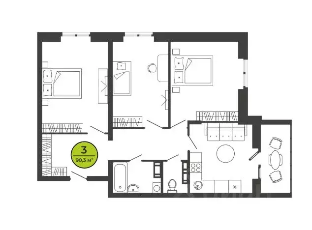 3-к кв. Брянская область, Брянский район, Свенское с/пос, пос. Свень ... - Фото 1