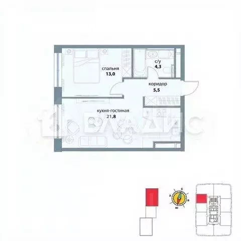 1-к кв. Москва ул. Василия Ланового, 7с1 (45.8 м) - Фото 2