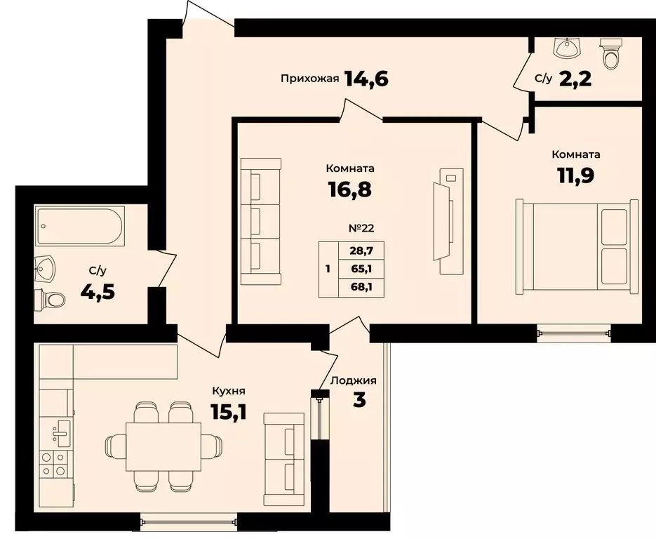 2-комнатная квартира: Калининградская область, Гурьевский ... - Фото 1