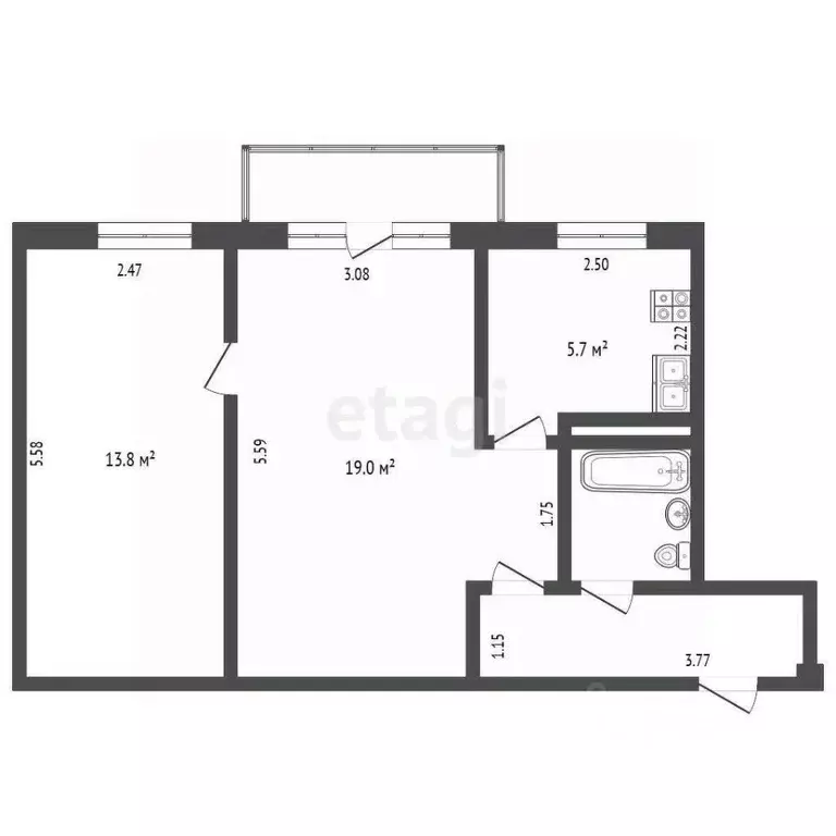 2-к кв. Московская область, Балашиха ш. Энтузиастов, 19 (46.2 м) - Фото 1