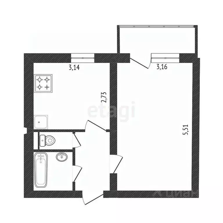 1-к кв. Белгородская область, Белгород Славянская ул., 7 (34.0 м) - Фото 2