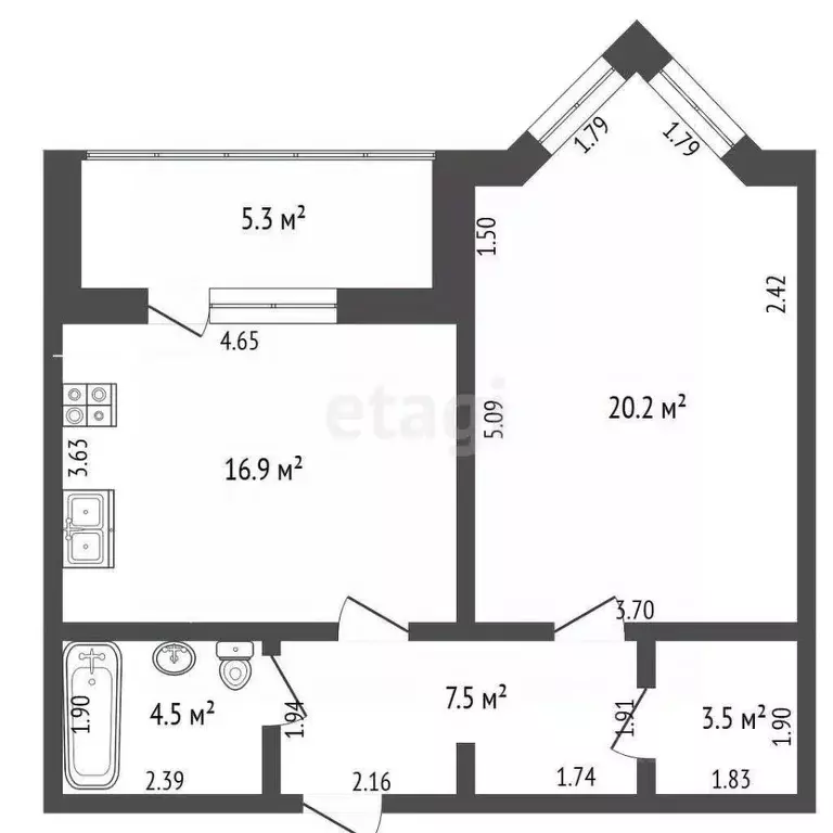 1-к кв. Самарская область, Самара ул. Мичурина, 147 (52.0 м) - Фото 1