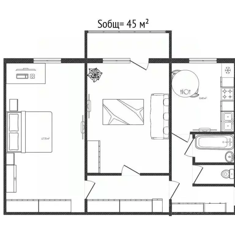 2-к кв. Брянская область, Брянск ул. Димитрова, 41 (44.7 м) - Фото 1