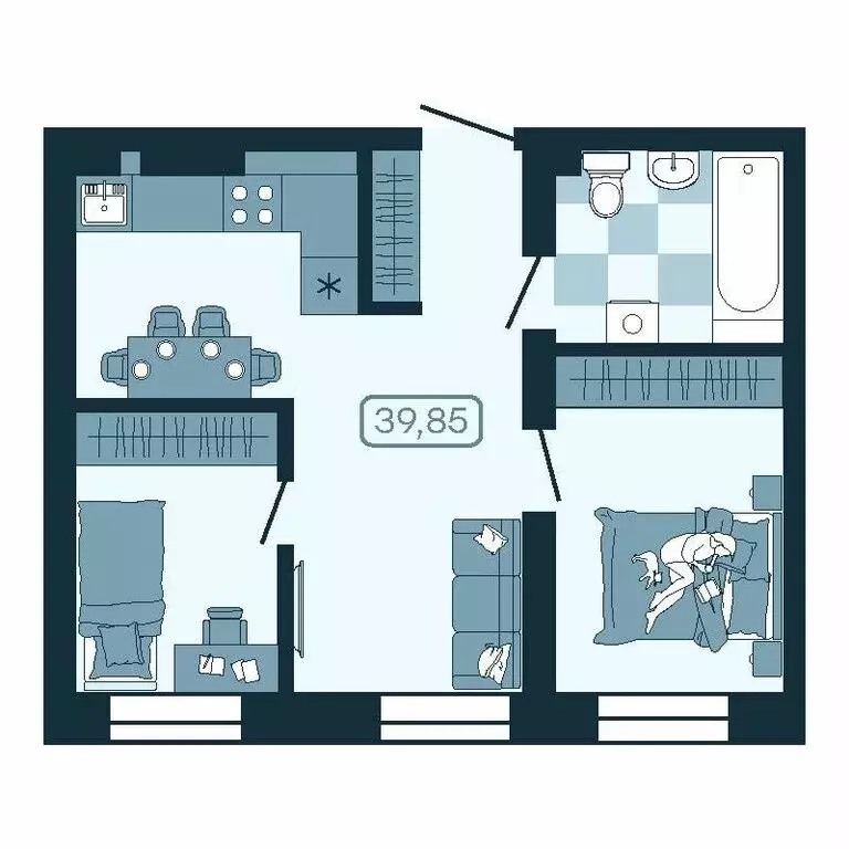 2-комнатная квартира: Владивосток, улица Борисенко, 100Кс1 (39.85 м) - Фото 0