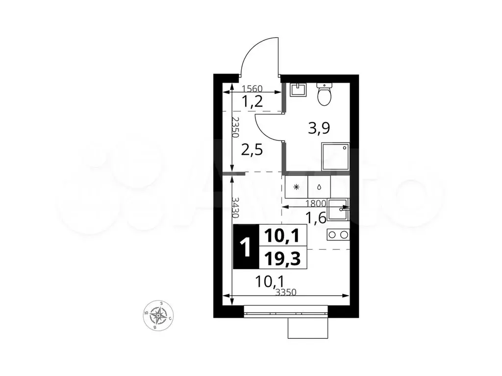 Квартира-студия, 19,3м, 4/18эт. - Фото 0