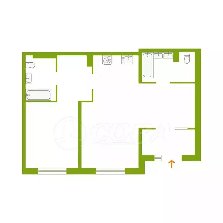 2-комнатная квартира: Тюмень, улица Василия Малкова, 10 (59.9 м) - Фото 1