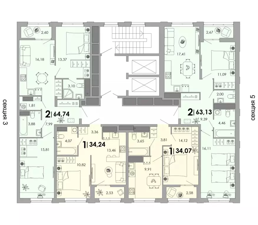 2-к кв. Владимирская область, Владимир Уно жилой комплекс (63.13 м) - Фото 2