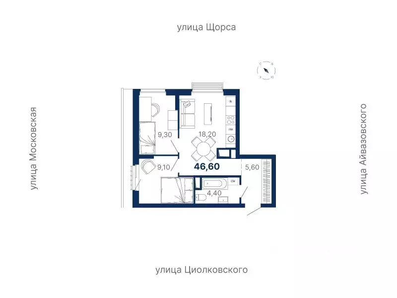 2-к кв. Свердловская область, Екатеринбург ул. Московская, 249/2 (46.6 ... - Фото 0