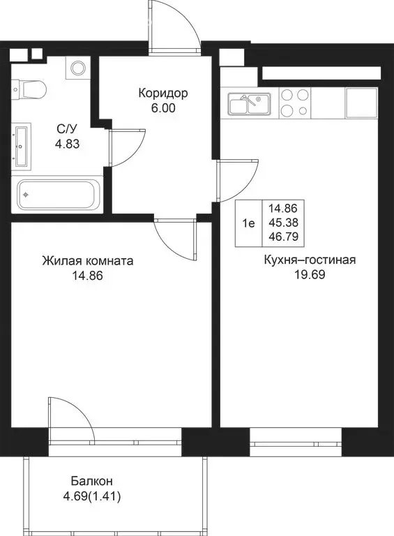 1-комнатная квартира: Казань, жилой комплекс Дом на Исхаки (46.79 м) - Фото 0