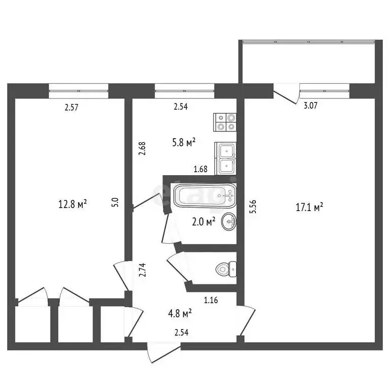 2-комнатная квартира: Котлас, улица Виноградова, 32 (44.9 м) - Фото 1