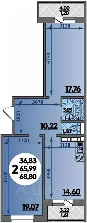 2-к кв. Ростовская область, Ростов-на-Дону ул. Юрия Дубинина, 5 (68.8 ... - Фото 1