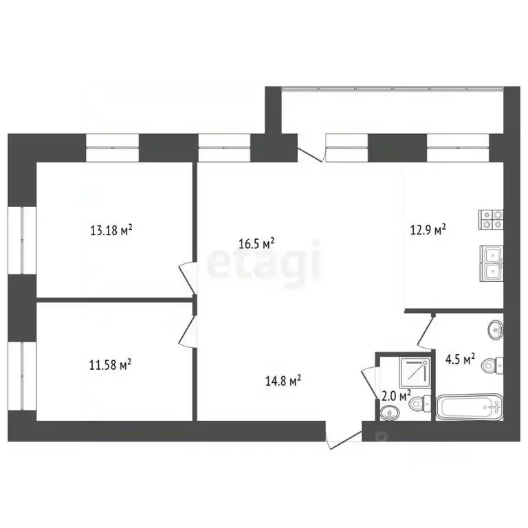 3-к кв. Калужская область, Калуга ул. Минская, 39 (82.4 м) - Фото 2
