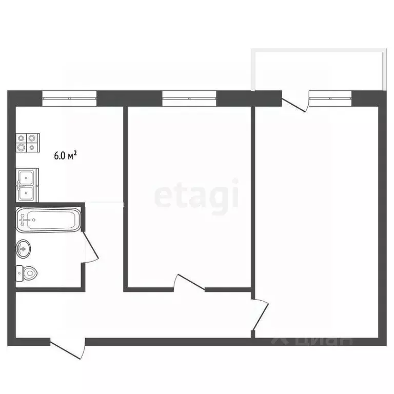2-к кв. Кемеровская область, Новокузнецк ул. Клименко, 31 (41.7 м) - Фото 1