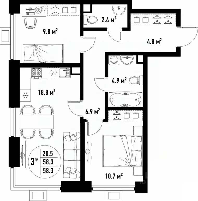 3-к кв. Астраханская область, Астрахань ул. Бэра, 29 (58.3 м) - Фото 1