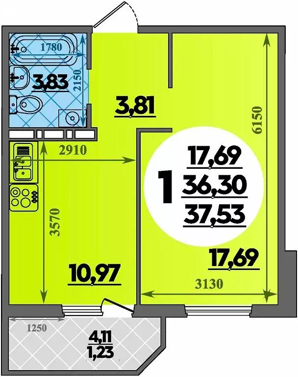 1-комнатная квартира: Крымск, микрорайон Надежда (37.53 м) - Фото 1