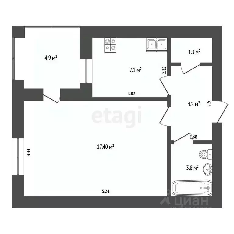 1-к кв. Крым, Евпатория просп. Победы, 47 (33.8 м) - Фото 2