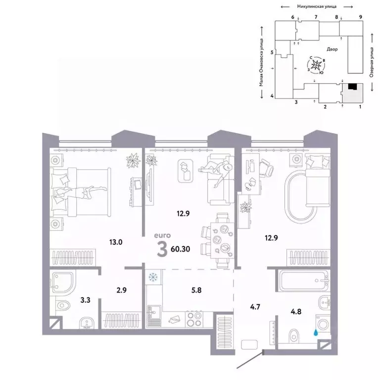 3-к кв. Москва Озерная ул., 42С7 (60.3 м) - Фото 0