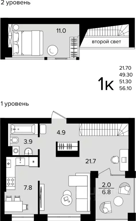1-к кв. Калининградская область, Гурьевский муниципальный округ, пос. ... - Фото 0