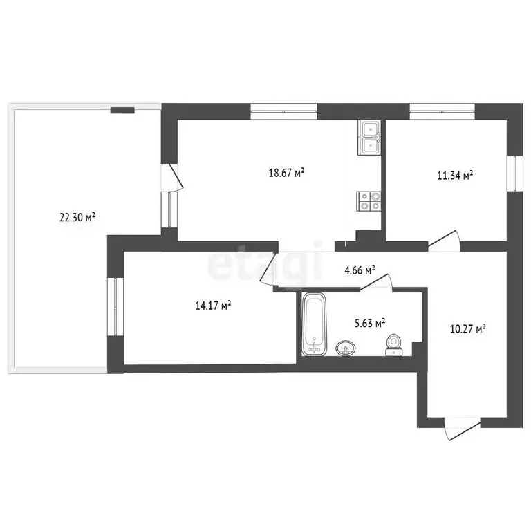 2-комнатная квартира: село Ембаево, Бульварная улица, 11 (87.06 м) - Фото 1