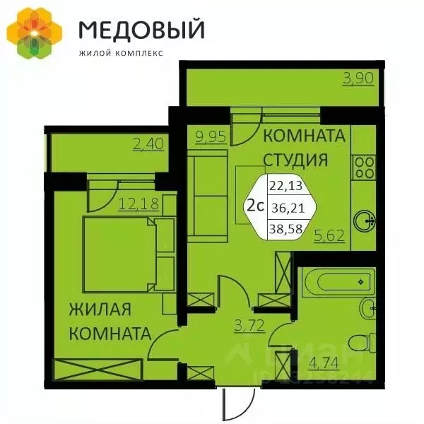 2-к кв. Пермский край, д. Кондратово ул. Г.Н. Нифантова, 4А (36.0 м) - Фото 0