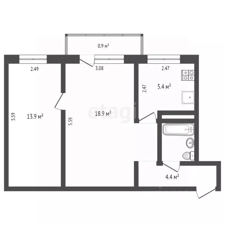 2-к кв. Псковская область, Псков Ольгинская наб., 11А (45.4 м) - Фото 2