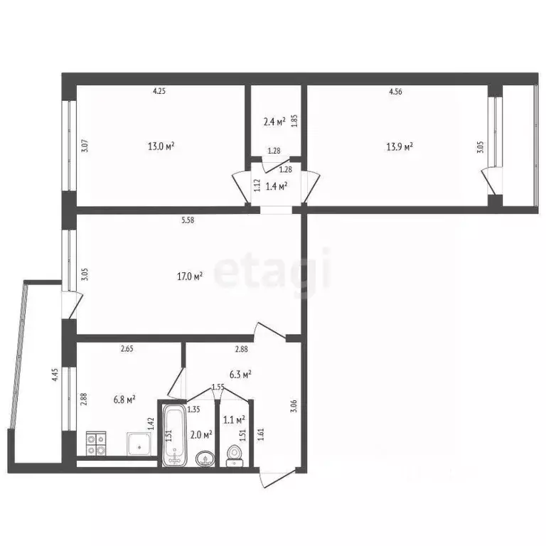 3-к кв. Калининградская область, Калининград Ленинский просп., 83Д ... - Фото 2
