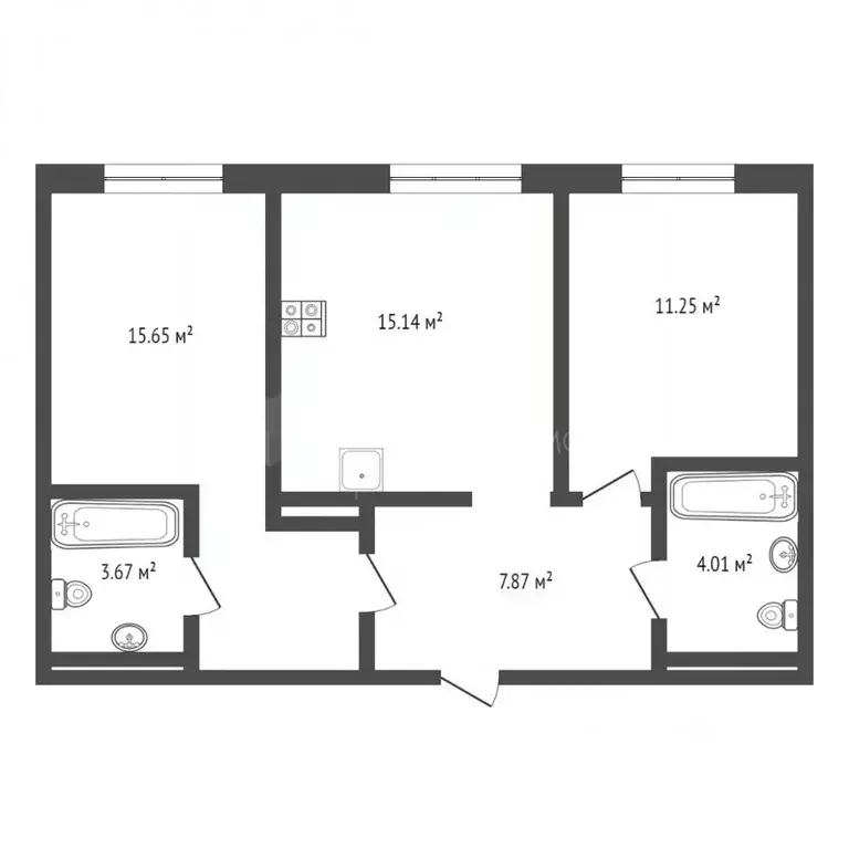 2-к кв. Тюменская область, Тюмень ул. Анатолия Клиндюка, 6 (57.59 м) - Фото 2