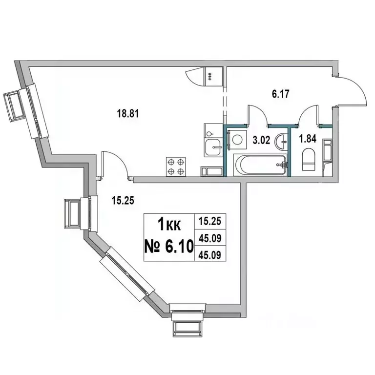1-к кв. Ленинградская область, Выборг ул. 1-я Южная, 8 (45.09 м) - Фото 0