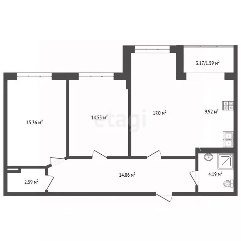 2-к кв. Ханты-Мансийский АО, Ханты-Мансийск ул. Гагарина, 150 (78.5 м) - Фото 1